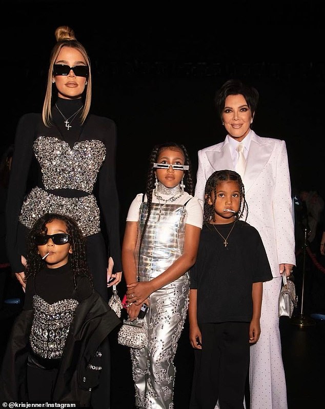 Group photo: Khloé and several of Kim's children joined her in another post where she donned an all-white outfit