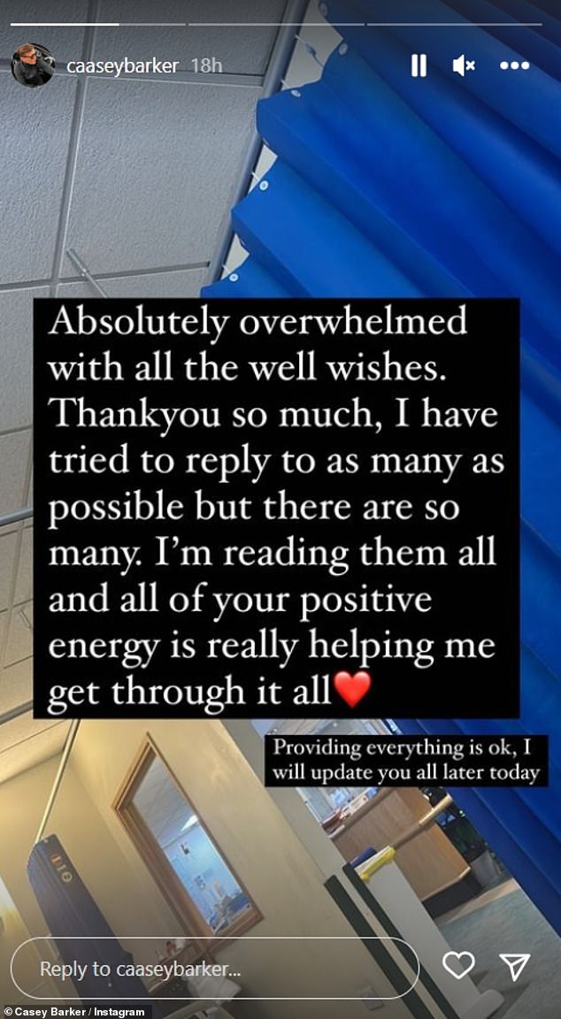 Grateful: He also took the time to thank his followers for the messages of support, writing: 'Absolutely overwhelmed with all the well wishes'