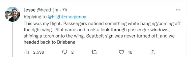 Twitter user Jesee described the incident that apparently caused the plane to return to the airport from which it took off.