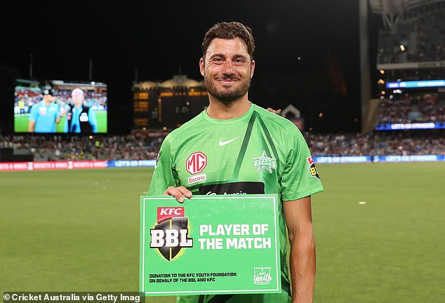 Marcus Stoinis was named Man of the Match for his impressive 74 of 35 deliveries against the Strikers at Adelaide Oval on NYE