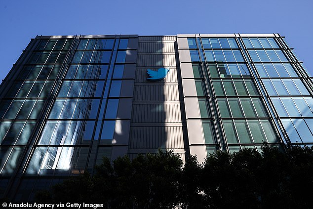 In the image, the headquarters of Twitter in California.  The owner who is suing Twitter is not over the company's headquarters, which is located along Market Street, less than two miles away from the California Street location.