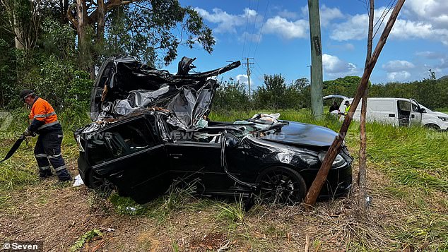 The Volkswagen was badly damaged after the tree fell on it.