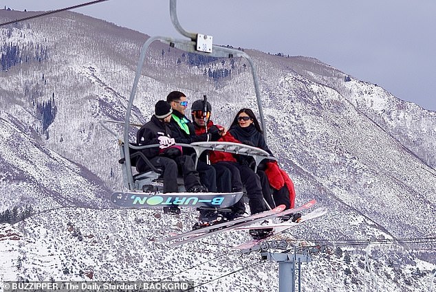 Cruise: Jenner was seen riding a gondola with friends with a beautiful view of the mountain behind her