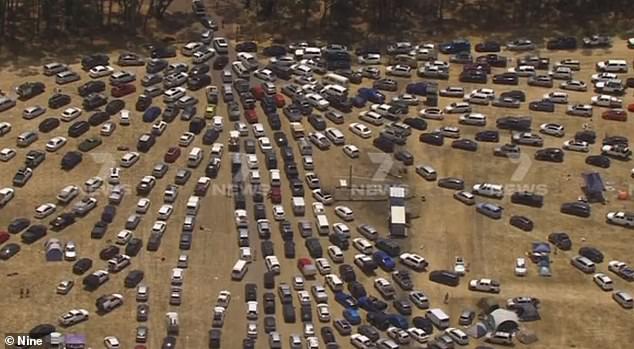 In the image, the scene where thousands of cars tried to merge into a single street.