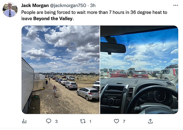 One Twitter user (pictured) tweeted about having to wait in 36 degree heat for seven hours.