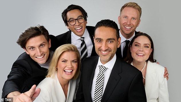 New stars Sam Taunton and Michael Hing will join the show in 2023, along with Sarah Harris.  Pictured with Waleed Aly, Hamish Macdonald and Georgie Tunny