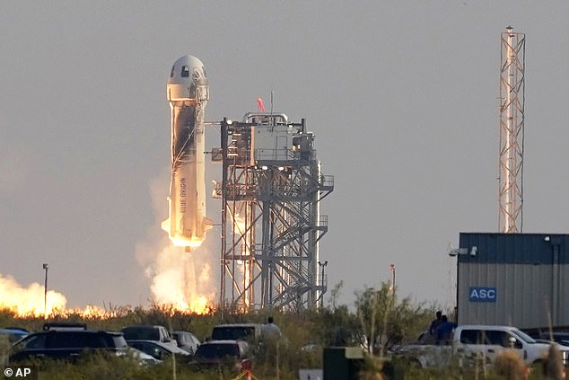 It was not helped by Blue Origin's New Shepard rocket (pictured) suffering a malfunction and having to abort a mission mid-flight over the Texas desert in September