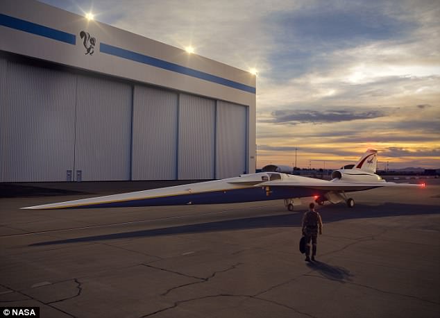 The first flight of the Quesst quiet supersonic aircraft will take place out of Lockheed flight facilities in Palmdale, California. The plane (shown in an artist's impression) aims to cut out the noise associated with supersonic travel