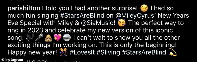 Love it: After performing, Paris said she had a blast performing with Miley and Sia.