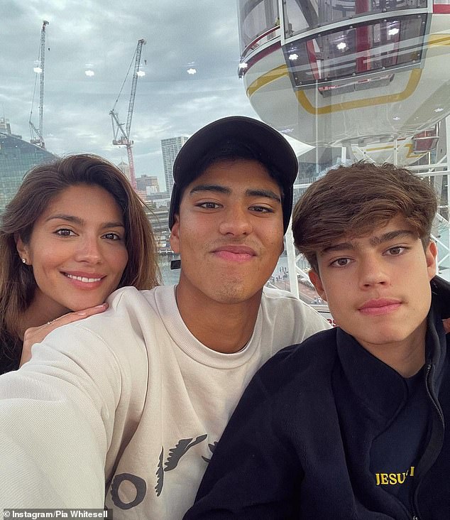 Pia has two sons: Lennox Miller, whom she shares with her AFL star ex-husband Brad Miller, and her eldest son, 19-year-old Isaiah Loyola, whose father she has not disclosed.  In the photo of her with her children