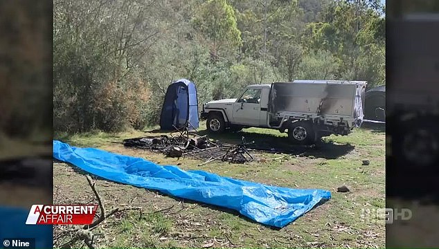 The burned remains of Russell Hill Camp