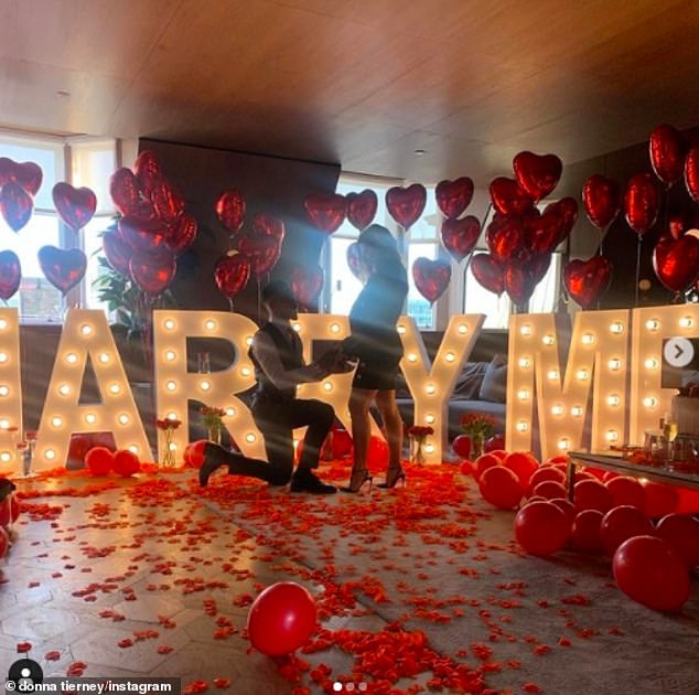 Proposal: In August, the then-Rangers forward got down on one knee and proposed to the Scottish beautician, at the £2,500-a-night Blythswood Square Hotel that was festooned with illuminated lettering 