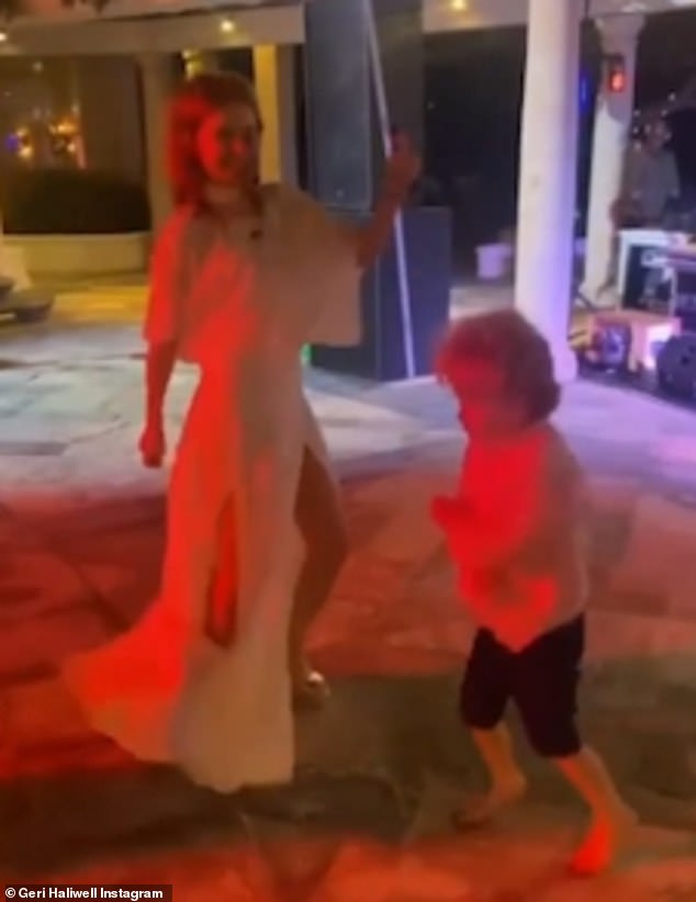 Making memories: The Spice Girl star, 50, later took to her Instagram to share a hilarious video of her and her five-year-old son Monty dancing to her hit Ride It, which she released in 2005