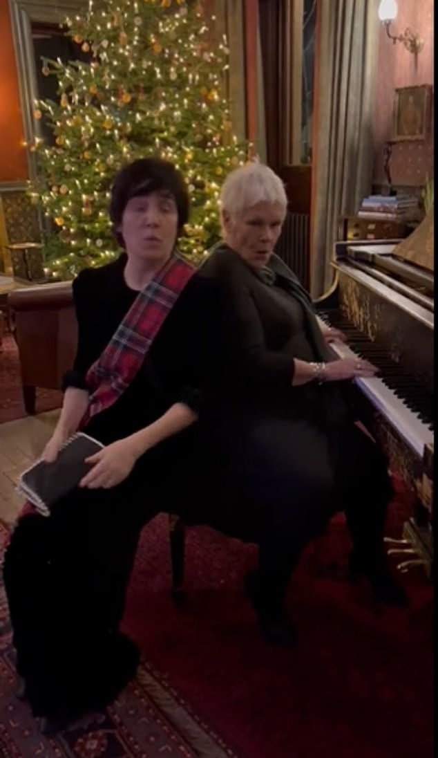 Stunning: In a video shared on Twitter, Sharleen can be seen singing the chorus while Dame Judi convincingly pretends to play a piano