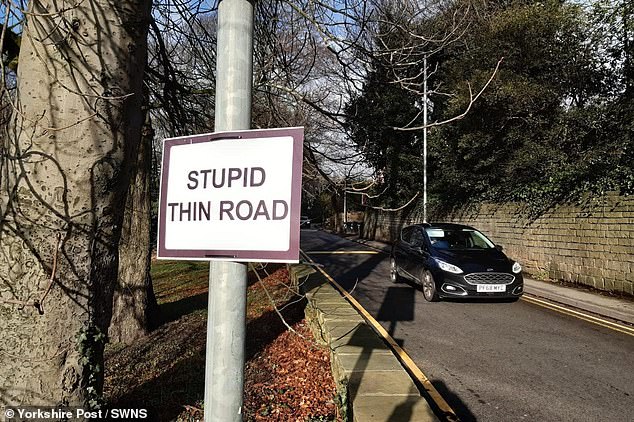 They put the sign on a post at the bottom of the hill where drivers turn onto St Anne's Lane from Burley Road to warn them of the danger ahead.