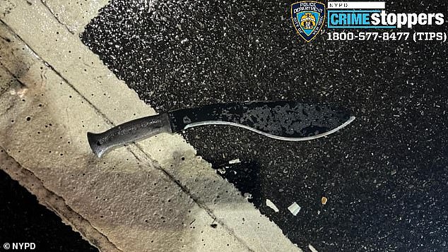 Bickford allegedly slashed two officers with this machete on 8th Avenue near Times Square around 10 pm last night, where thousands of revelers were preparing to ring in the new year.