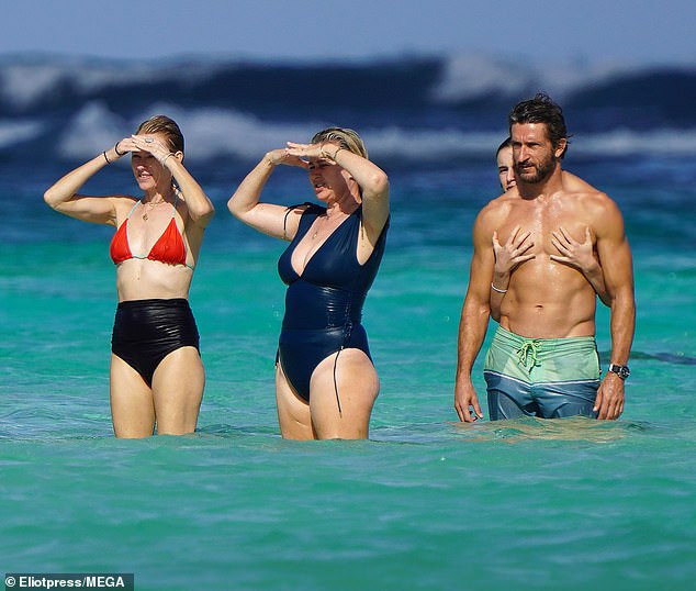 The lovebirds were joined by Australian Survivor presenter Jonathan LaPaglia, 53, (far right), his wife Ursula Brooks, 48, (centre) and their daughter Tilly, 24, (far right, behind Jonathan )