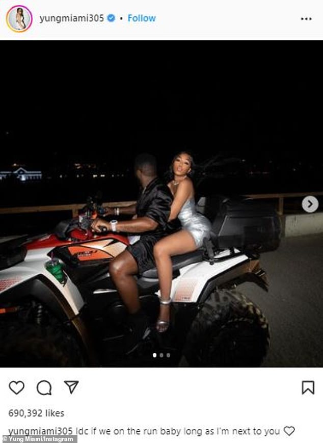 Yung Miami (born Caresha Romeka Brownlee) posted a second slideshow titled: 'I [don't care] if we [are] on the run baby [as] as long as I'm by your side