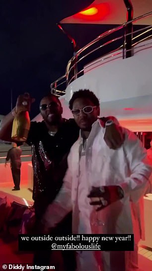 The billionaire rap mogul invited a host of rappers to attend his NYE ​​boat party including Fabolous(R), Meek Mill, French Montana, Quavo Huncho, Lil Baby, Central Cee.