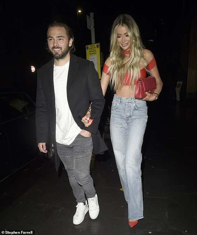 Date night: The former Love Island star celebrated her footballer boyfriend's 29th birthday with his friends at the fancy restaurant