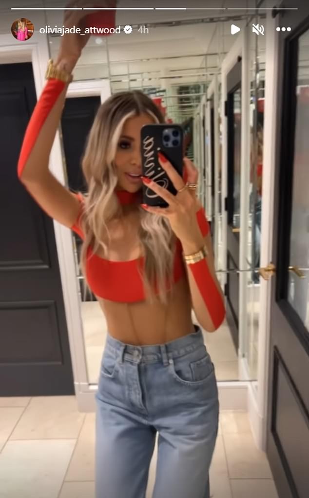 Sensational: Olivia also took to her Instagram story to share a sizzling video of herself posing up a storm for a mirror selfie