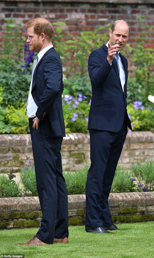 The Duke of Sussex and the Duke of Cambridge during the unveiling of a statue they commissioned of their mother Diana, Princess of Wales, in the Sunken Garden at Kensington Palace, on what would have been her 60th birthday on July 1, 2021.