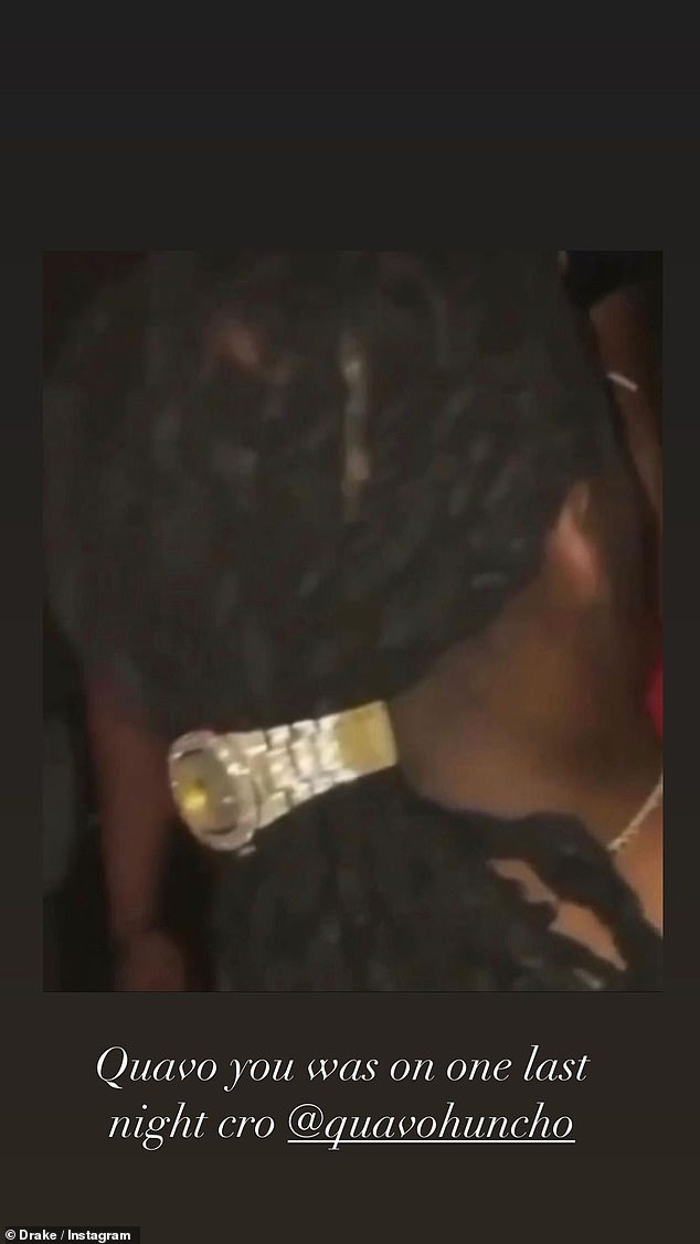 Drake also tagged Migos rapper Quavo in a post while appearing to be the back of the music artist's head, with the caption: 