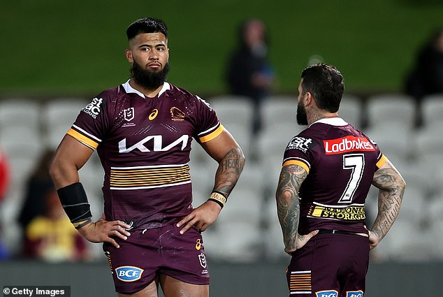 The Brisbane Broncos player's mother, Payne Haas (pictured, left), was pulled from her truck after the accident.