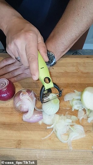 The chef also added that you can apply more pressure with the peeler to get slightly thicker slices.