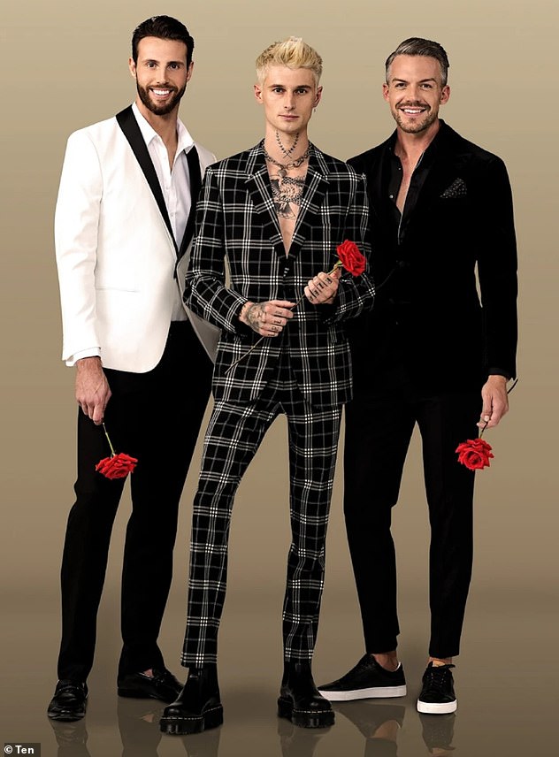 This season of The Bachelor Australia is the first to feature more than one lead actor and has been renamed 'The Bachelors'.  In the photo, the new singles Felix Von Hofe, Jed McIntosh and Thomas Malucelli