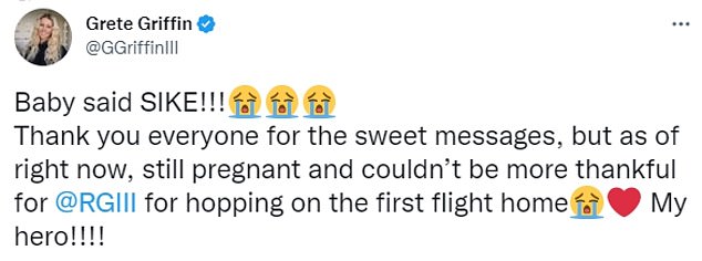 Both Robert and Grete took to Twitter to provide updates, joking that the baby wasn't ready yet.