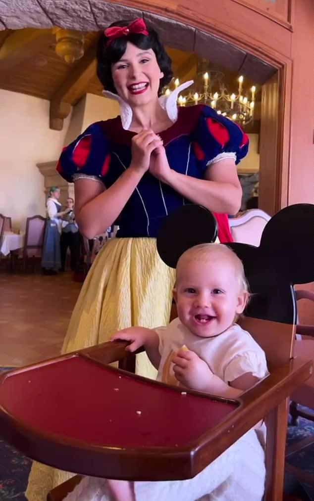 Magical: Rose was also seen beaming during a dinner with the character experience when she met Snow White.