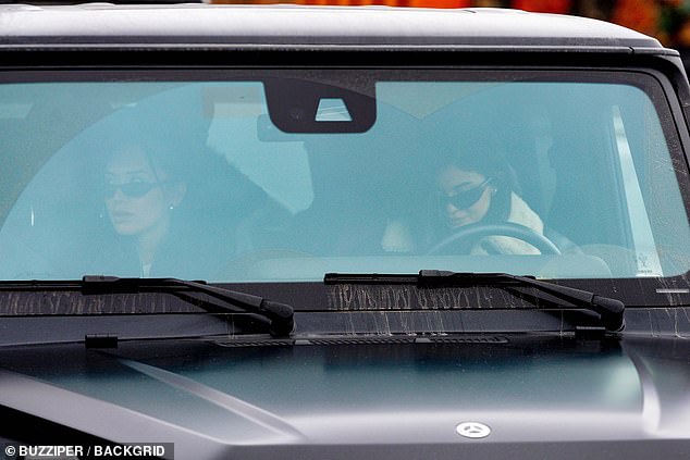 Arrive in style: As Kylie, 25, donning dark sunglasses, was all smiles as she drove to the lunch spot