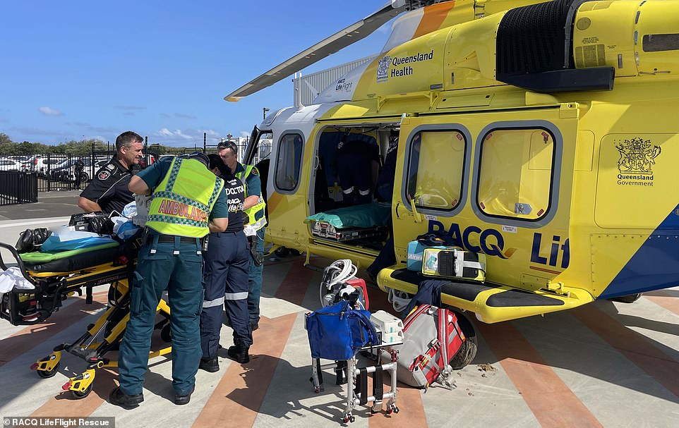 A young child was transported from the crash site by boat and then transferred to the RACQ Lifeflight helicopter and rushed to hospital in serious condition.