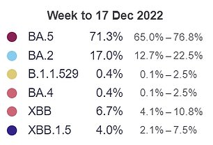 December 17 marked the first time XBB.1.5 was listed on the institute's virus dashboard, which is updated weekly