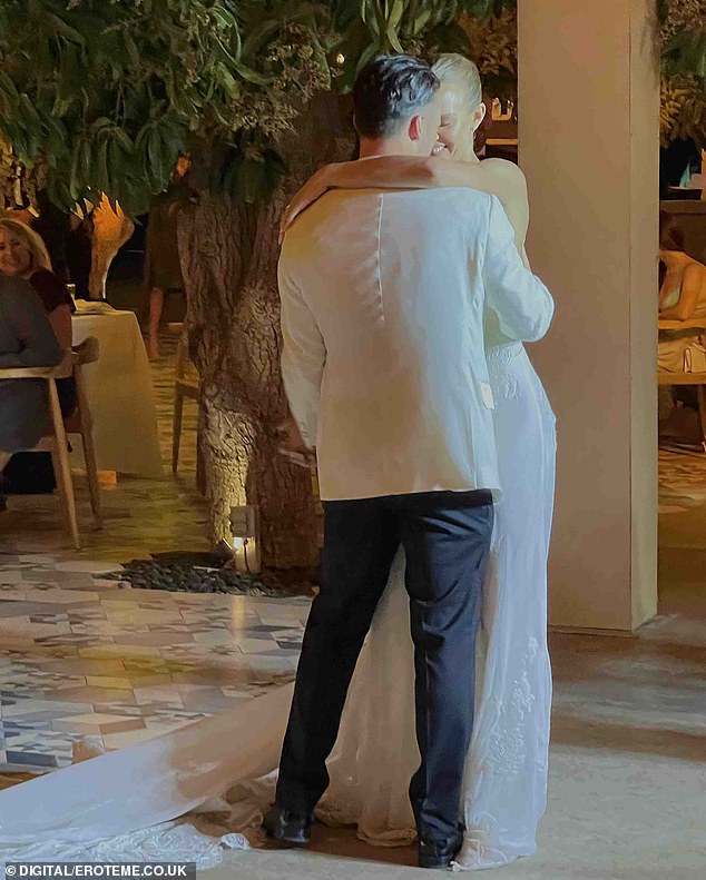 Mr. and Mrs.: She and her husband were married in Mexico last April, after postponing the wedding due to the lockdown, and have been engaged since November 2018 (pictured April)