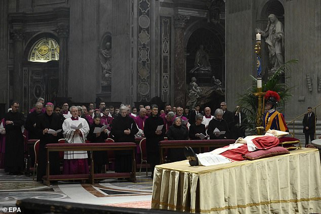 Benedict's body lying in state so that the public can come to the basilica and pay their respects to the former Pope.