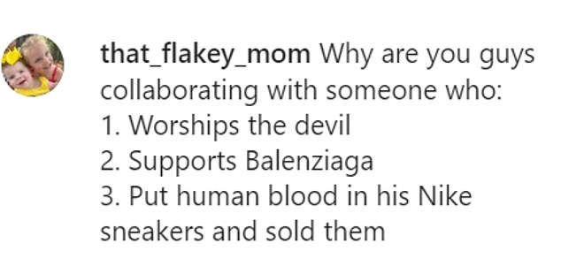 Not everyone was enthusiastic, with several people commenting negatively under the image.  'Why are you collaborating with someone who worships the devil?'  one said