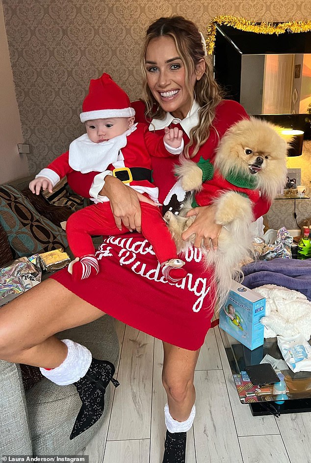 All smiles: Laura looked happy in photos of her first Christmas with boyfriend Gary after the pair met earlier this year while filming the E4 Celebs Go Dating show