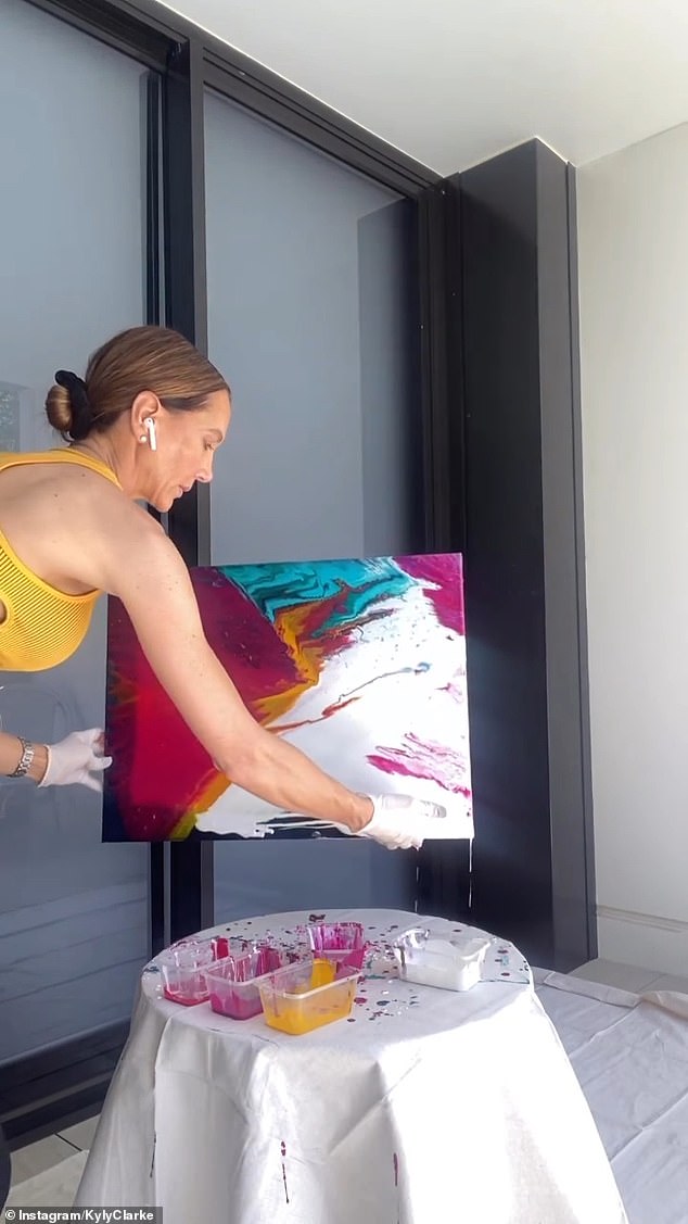 The 41-year-old posted a video on Instagram in which she drips paint onto a canvas in various colors to make interesting patterns.