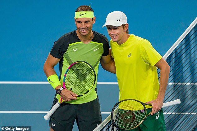 Australian tennis champion Alex de Minaur defeated Spanish player Rafael Nadal, with a 3-6, 6-1, 7-5 victory.  both in the photo