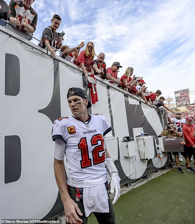 Tampa Bay Buccaneers quarterback Tom Brady (12) leaves the field late in the game against the Carolina Panthers at Raymond James Stadium in Tampa, Florida on Sunday.