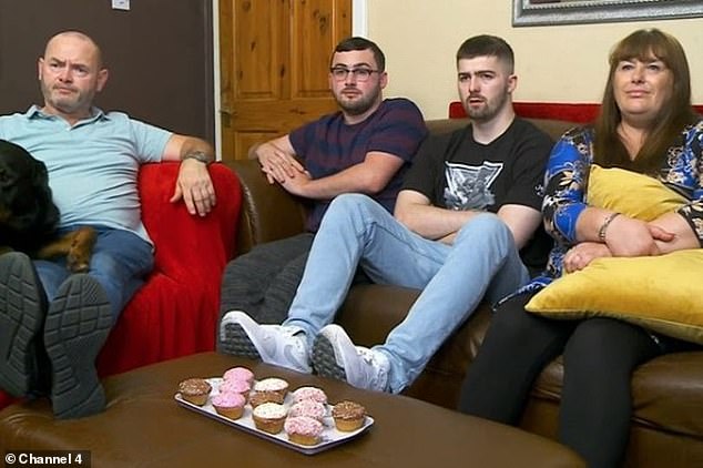 Famous family: Tom pictured at the Gogglebox soda before leaving the show (second from right)