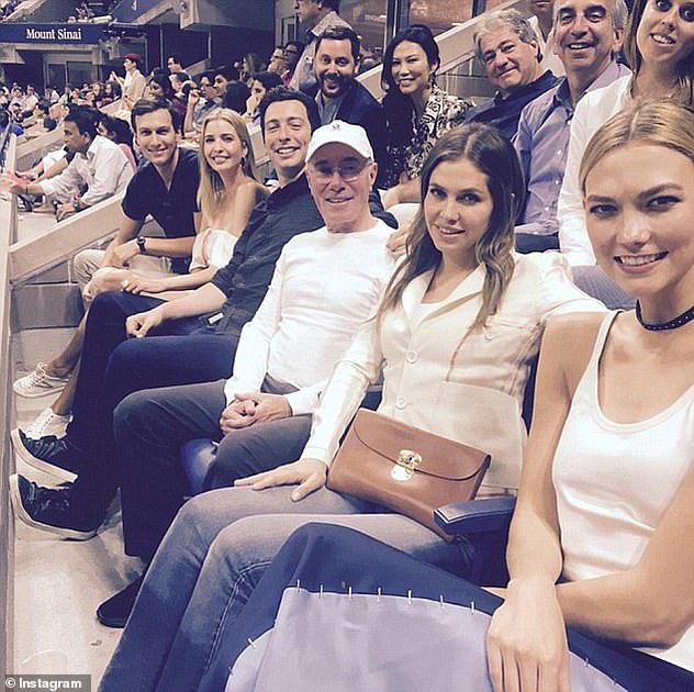 Looking back: Karlie is rarely seen with members of the Kushner family other than her husband.  She attended a tennis match with Jared and Ivanka (far left) in 2016.