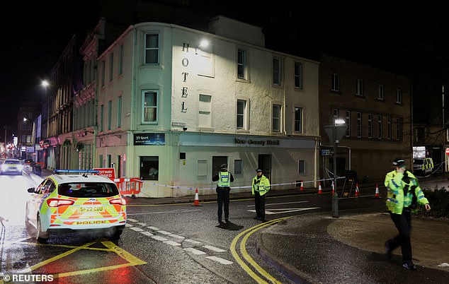 Police have been seen standing by outside the hotel on Monday night.