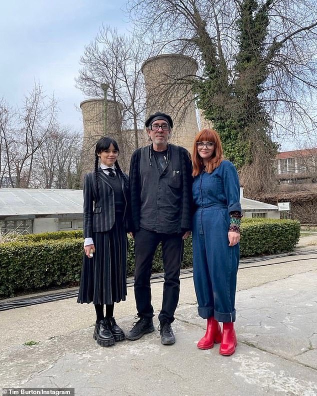 Two-time Oscar nominee Tim Burton (M) directed all eight episodes of the spin-off starring Jenna Ortega (L) and with the previous Wednesday Addams, Christina Ricci (R)