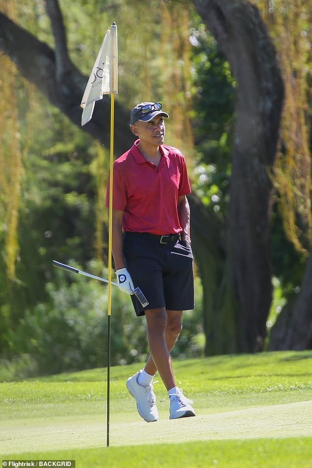 Obama constantly toured the golf course after enjoying the Christmas festivities with his family.