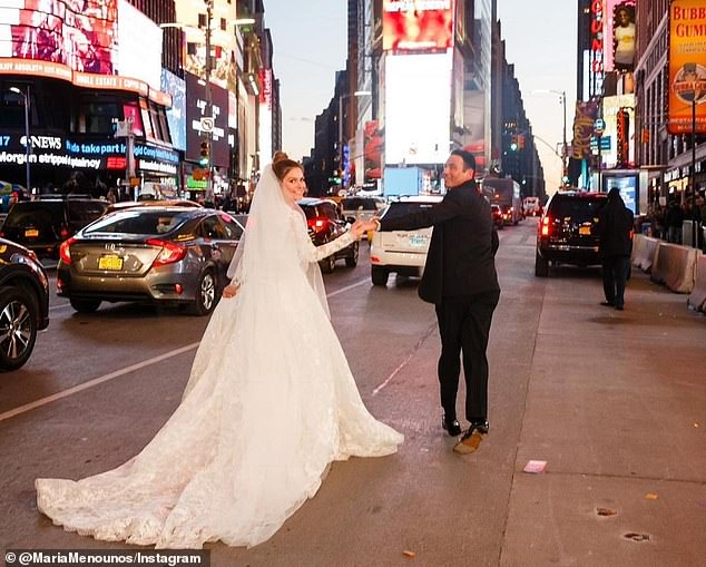 Happy Anniversary: ​​Maria shared a throwback photo of her surprise on-air wedding, while hosting the New Years Countdown with Steve Harvey in 2017, writing: 'Happy Anniversary, I love you!  Here's to a happy and healthy New Year to us and everyone!  ¿¿'