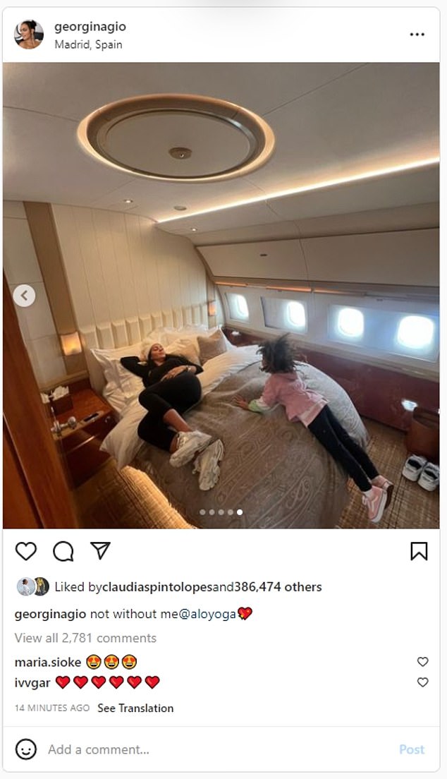 His wife Georgina Rodríguez posted photos of what appeared to be the plane on social media.