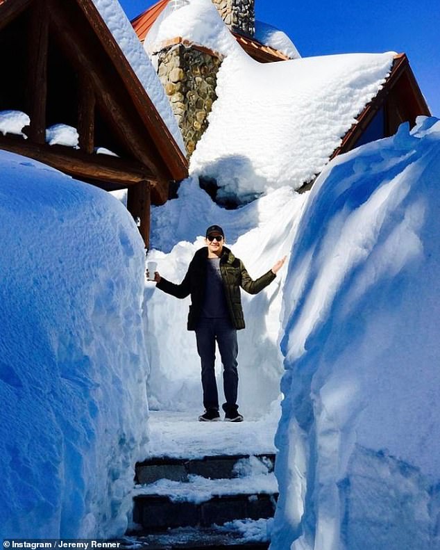 Snow: Renner is shown at his home in 2017. He has said in the past that he had to clear snow in order to gain access to the property.